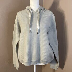 Aerie Hoodie Gray Green Ribbed Terry Cropped Hooded Sweatshirt Drawstring Sz S